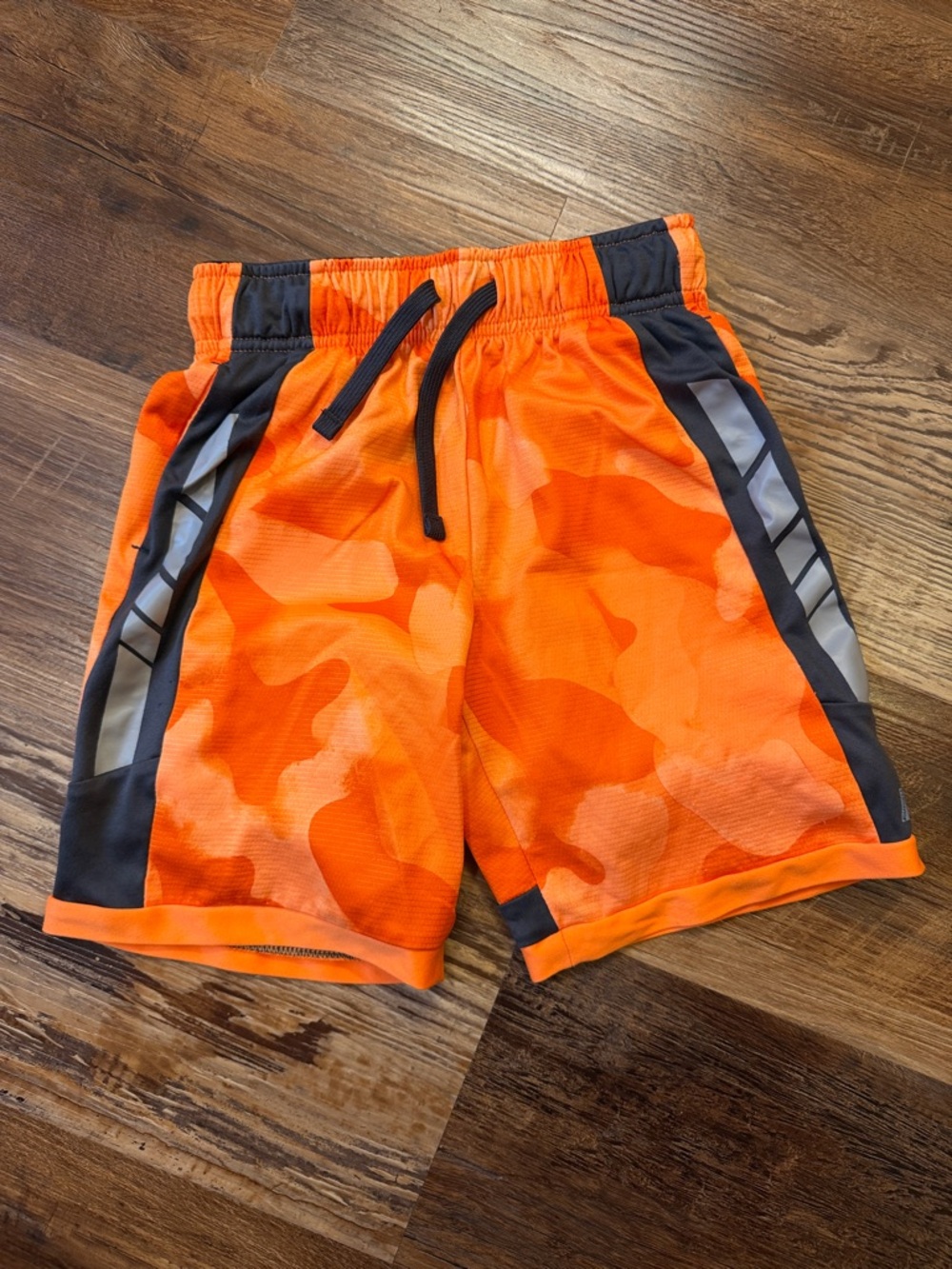 Russell Athletic Kids Orange Camo Athletic Shorts with Gray Accents